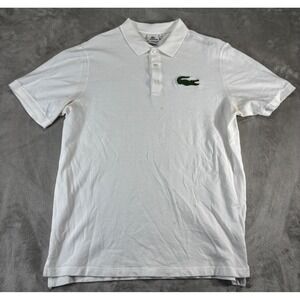 Lacoste Polo Shirt Mens 8L White Fair Oversized Big Crocodile Logo Short Sleeve
